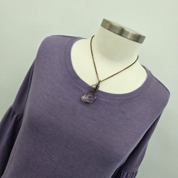 Xhilaration Purple Bell Sleeve Waffle Knit Thermal Pajama Top Shirt Size Small - Picture 5 of 14